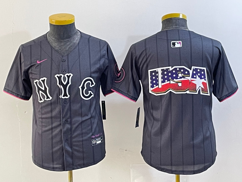 Youth New York Mets Team Big Logo Graphite 2024 City Connect Limited Stitched Baseball Jersey